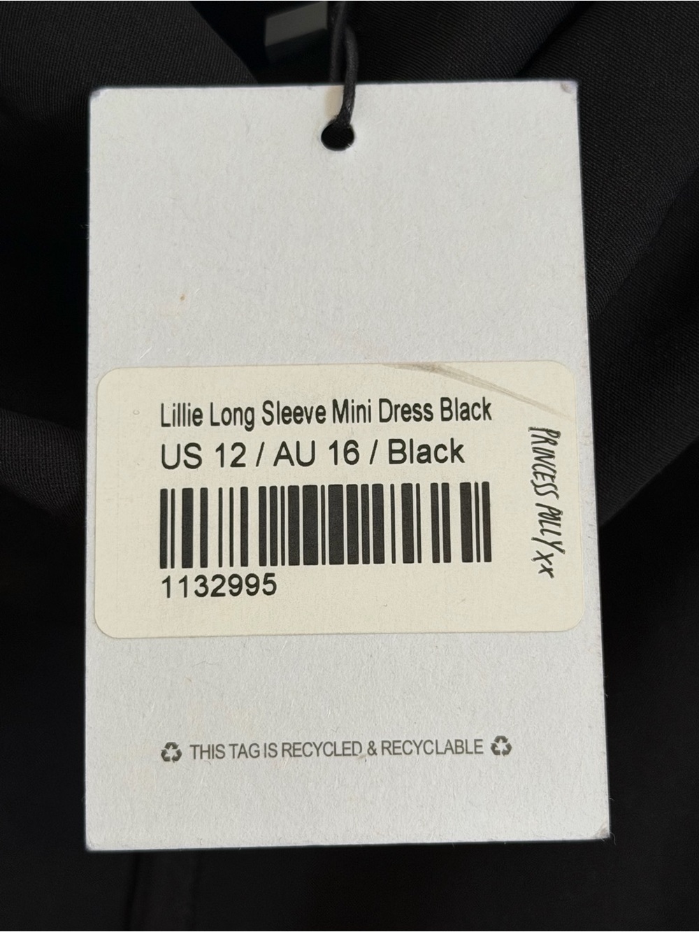 Princess Polly Lillie Long Sleeve Mini Dress Black NWT US 12 AU 16 Puff Sleeve - Picture 5 of 5